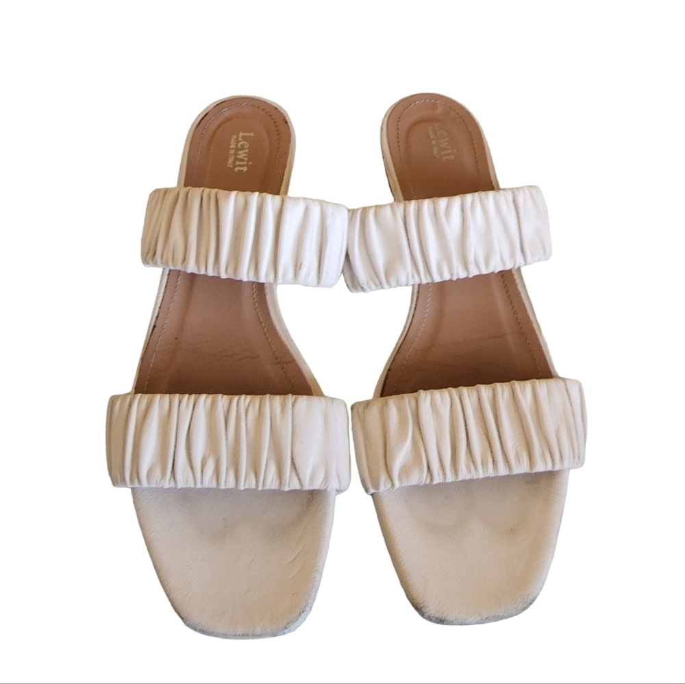 Lewit Cream Ruched Double Strap Sandals Flats